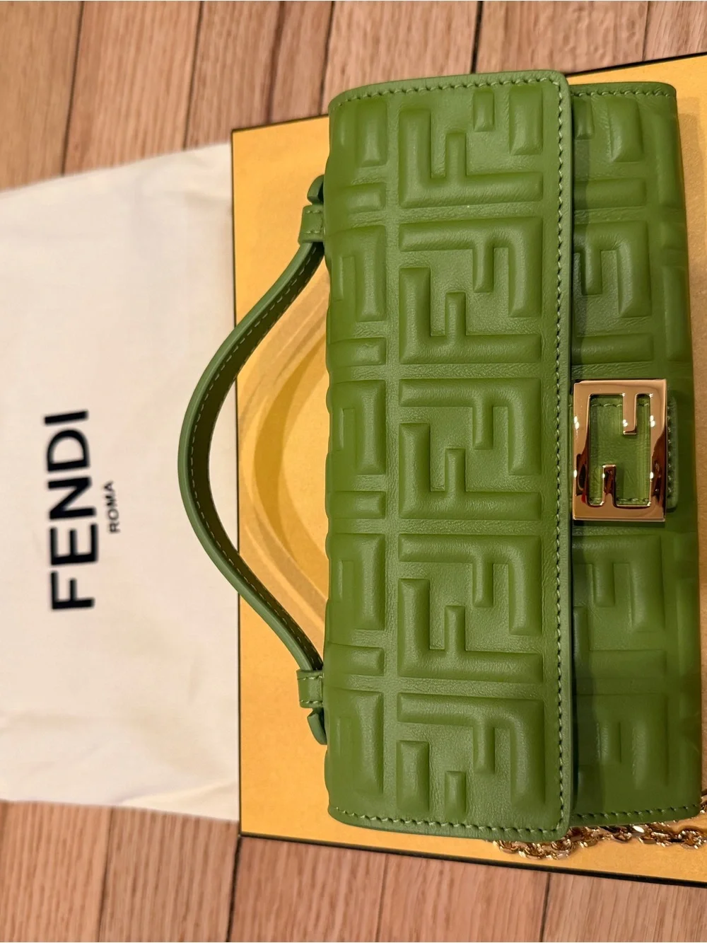 Fendi Lime Green Mini Baguette with Gold Chain - Picture 5 of 6